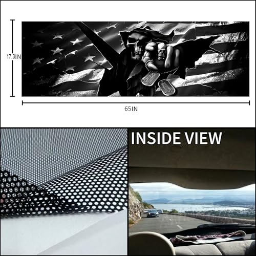 Image of Rear Window Decals for Trucks - 65x17.3 in Back Window Decals Fit Most Pickup Trucks SUV, Vinyl American Skull Flag Back Window Decal for Car Personalized Decoration - Skull Decal-8-S