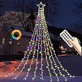 Christmas Decoration Lights, Outdoor String Lights 320 LED 11.5 Ft Waterfall Tree With Big Star Topper 8 Modes for New Year Holiday Garden Yard Indoor Outdoor Decor