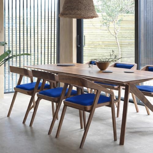 Image of Set of 2 Blue Upholstered Wooden Cafe Chairs, Solid Sheesham Wood Arm Chairs for Living Room