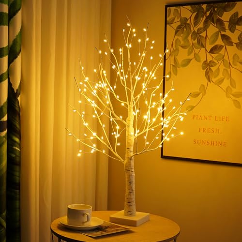 Albero Luminoso da Interno con 144 LED Bianchi Caldi, USB Albero di Betulla con Luci Regolabile Albero di Natale LED Batteria Albero Luminoso per Decorazione Interna Della Festa Natale (Betulla)