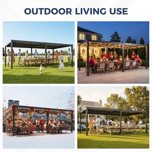 RoyalCraft 12' x 20' Louvered Pergola, Heavy-Duty Aluminum Outdoor Pergola, Metal Hardtop Gazebo with Adjustable Roof for Patio, Deck, Garden, Yard - Image 7