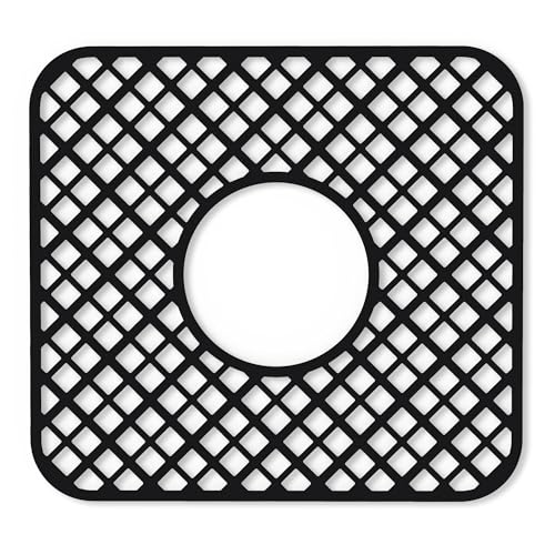BEHOK 2 Pack Silicone Sink Protector for Kitchen Sink, Lozenge Pattern 12 x 11\" Sink Grid Mat Silicone Protectors, Center Drain, Black
