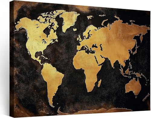 Tableau Carte du Monde Dorée Rétro pour Sublimer le Mur de Votre Salon et Bureau