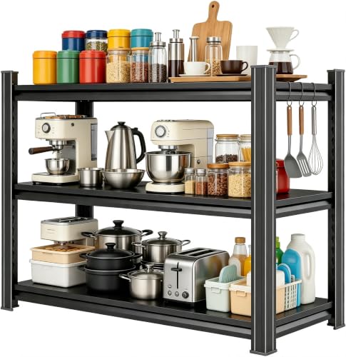 Image of Kitchen Metal Shelving 3 Tier Adjustable Shelves Heavy Duty Slim Storage Rack Space Saving Pantry Appliance Stand for Apartment Corner Utility Room, 31.5 inch Hx 31.5 inch Wx 13.8 inch D