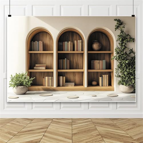 OFILA Wooden Bookshelf Backdrop for Photography 10x8FT Modern Library Book Collection Photo Background for Wabi Sabi Home Office School Bookcase Artistic Decoration Supplies Photo Studio Booth Props by OFILA - Used condition - US$30.62