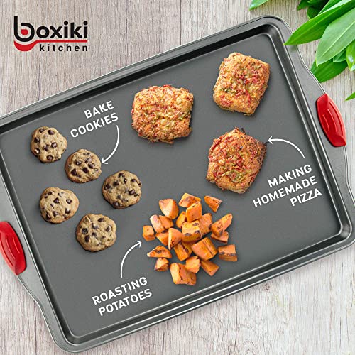 Boxiki-Kitchen-Nonstick-Baking-Sheet-Tray-Set-of-3-Non-Toxic-11x14-Inch-Carbon-Steel-Oven-Baking-Sheet-Warp-Rust-Resistant-Heavy-Gauge-with-Silicone-Handles