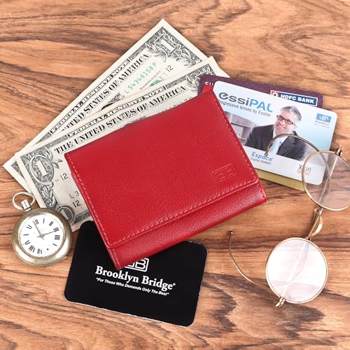 Image of Brooklyn Bridge Genuine Leather Card Holder Wallet for Men Nappa Red - Slim RFID Protected Front Pocket Wallet, Stylish Compact Money Organiser