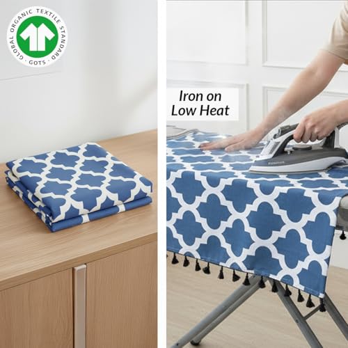 Image of HOMEMONDE Dining Table Cover 4 Seater Cotton Printed Center Table Cloth with All Around Decorative Fringes - (Blue, 114 x 114 CM)