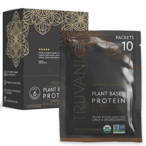 Truvani Vegan Pea Protein Powder | Chocolate | 20g Organic Plant Based Protein | 10 Travel Packets | Gluten & Dairy Free | Low Carb | No Added Sugar