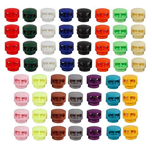 HUIHUIBAO 60 Pieces Plastic Double Hole Spring Cord Locks for Shoelace Replacement, Backpacks, Craft Supplies, 15 Colors
