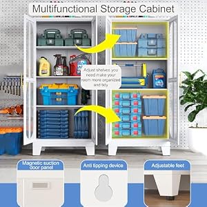 Metal Storage Cabinet, Kitchen Pantry Cabinet with 2 Cross Door Panels and 3 Adjustable Shelves, Versatile Storage Pantry for Living Room Office Laundry Dining Room or Outdoor (White) Metal Storage Cabinet Kitchen Pantry Cabinet with 2 Cross Door Panels and 3 Adjustable Shelves Versatile Storage Pantry for Living Room Office Laundry Dining Room or Outdoor White