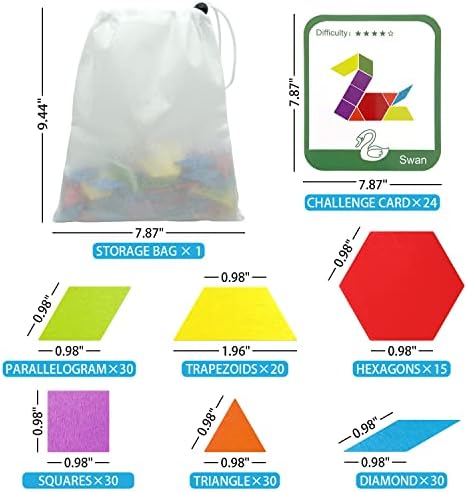 RHYOCIYE 155 Pcs Wooden Jigsaw Puzzle Tangram Pattern Blocks Geometric Shape Puzzle, Montessori Color Sorting Stacking Toys, Early Educational Brain Teaser Toy for Kids 8 51dVIMeXU9L. AC