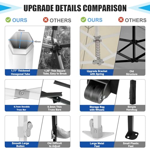 Image of HOTEEL Tents for Parties 10x15 Pop Up Canopy Tent Heavy Duty Instant Outdoor Canopy Commercial Event Tent Wedding with Roller Bag, UV 50+ & Upgraded No Water Accumulation, Thick Hexagonal Legs, Khaki