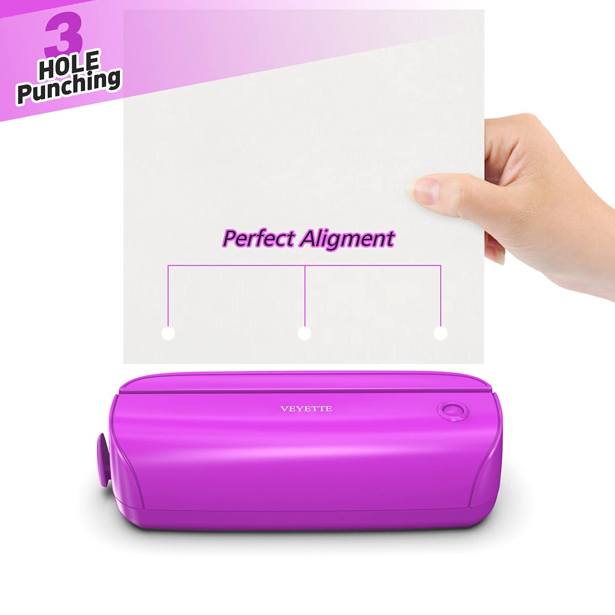 Elektrischer Papierstanzer mit 3 Löchern, mit Adapter für Büro, Schule, Studio, 20 Blatt Kapazität, AC oder Batterie, Violett