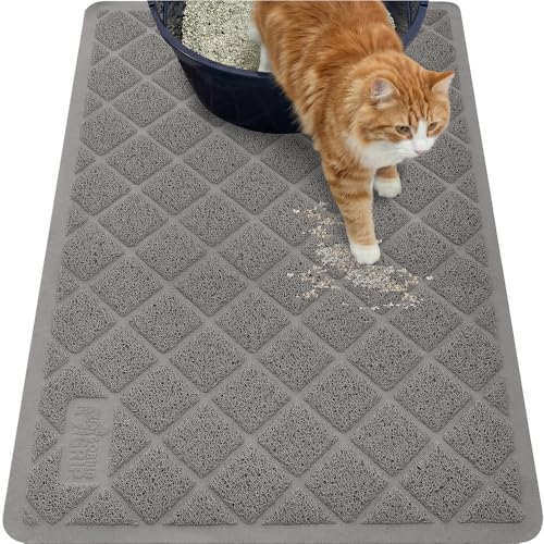 Image of Gorilla Grip Durable Cat Litter Mat (35x23), XL Jumbo, No Phthalate, Water Resistant, Traps Litter from Box & Cats, Scatter Control, Soft on Kitty Paws, Easy Clean Cat Mat (Gray)