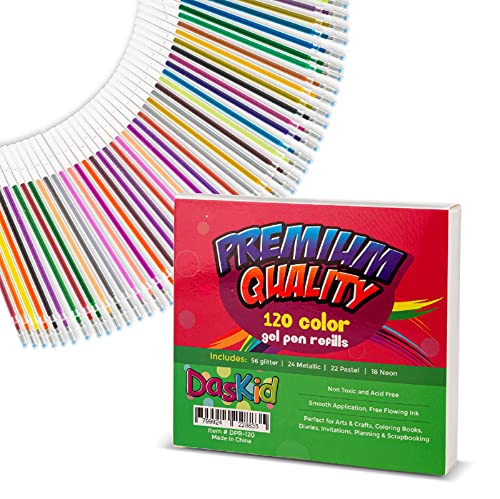 120 Pack Gel Pen Refills, 56 Glitter, 24 Metallic, 18 Neon And 22 Pastel. Pen Ink Refills For Adult Coloring Books, Scrapbooking, Drawing #TOP8