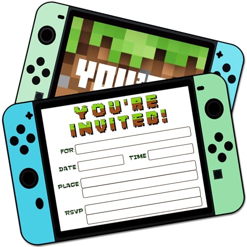 Video Game Pixel Birthday Party Invitations for Boys Girls 20 Envelopes