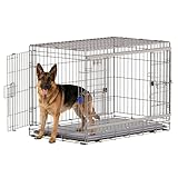Aurapaws 42 Inch Sliding Door Dog Crate - Heavy Duty Collapsible Dog Crates for Large Dogs (70-100lbs), Double Door Metal Dog Kennel Cage with Soft Mat, Leak-Proof Tray, Easy Foldable & Assembly