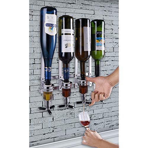 4 Bottle Wall Mounted Liquor Dispenser Bar Butler Bracket Solo Optic Spirit Wine Beer Alcohol Bottle Beverage Stand Revolving Nozzle Drinkware Set - Thumbnail 4