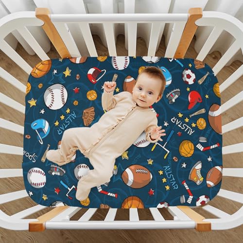 Image of Baby Crib Sheet Sport Crib Mattress for Boys and Girls Playard Sheet Soft Breathable Fitted Baby Mattress Cover 52x28in