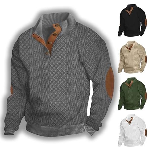 Dudlle Men's Cashmere Sweaters, Men's Outdoor Casual Stand Cashmere Button Long Sleeve Sweater, Polo Sweaters
