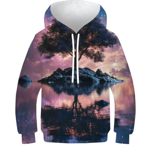 Sweat-shirt à capuche imprimé 3D pour enfants 10-12 ans Reflets d'arbre étoilé