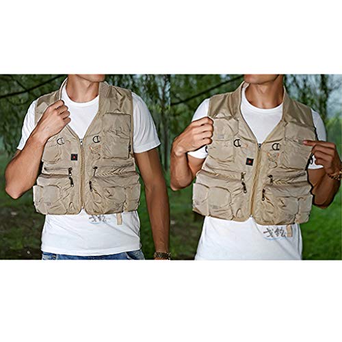 F Fityle Homens Multi Pocket Vest Colete Pesca - Cáqui XXL