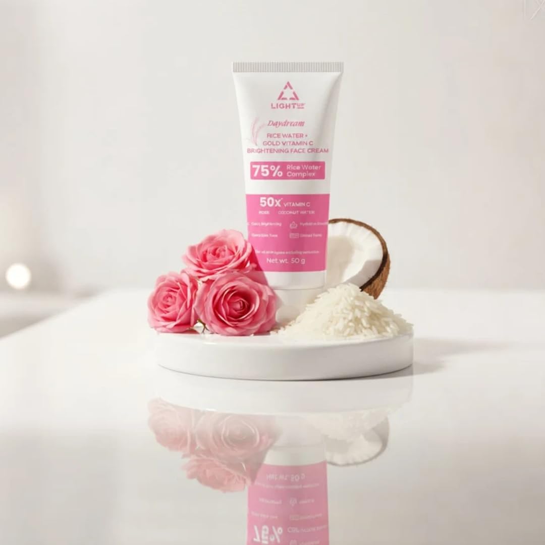 - Daydream Rice Water Brightening Face Cream with 75% Rice Water Complex, Rose & Coconut Water | Korean Glass Glow | Shrink Pores | Oil Free & For All Skin Types | 50 g