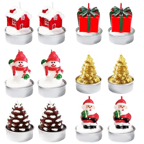 12 Stück Mini Weihnachtskerzen Teelichter 5x4cm – 6 Festliche...