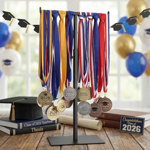 Image of Vicenpal 2026 Graduation Medal Display Stand Countertop End of Year Graduation Decoration Adjustable T Bar Display Stand Honor Medal Hanger Rack Award Holder Graduations Party Anniversary Decor