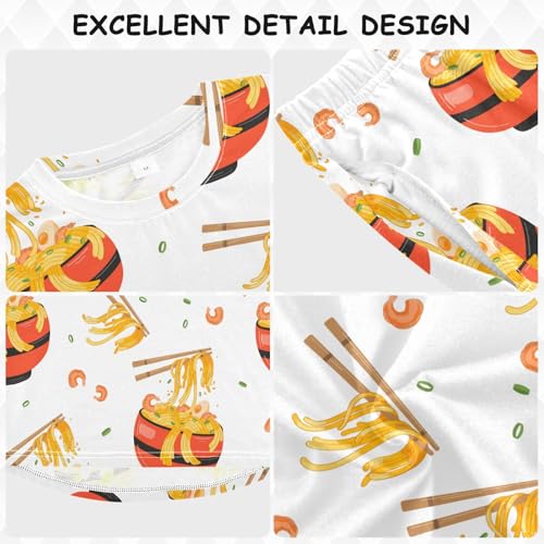 Pajama Set Long Sleeve for Boys & Girls,Bowl Noodles Chopsticks Kid's Soft Sleepwear Crewneck Loungewear 2 Piece PJ Underwear Set 8T3
