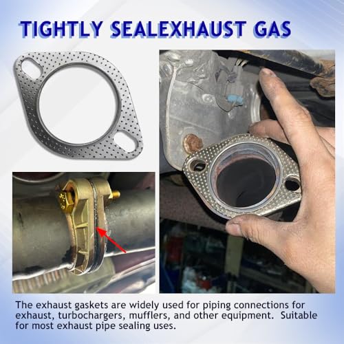 Image of 2PCS Car Exhaust Gasket, Engine Exhaust Gasket, Standard Exhaust Manifold Gaskets, Reinforced High Temperature Flange Gaskets Car Accessories Universal Fit Most Vehicles