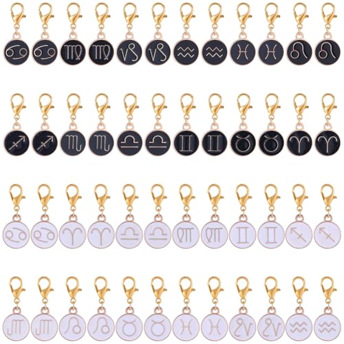 BEAMARKER Pendentifs Constellations en Alliage Signe du Zodiaque avec Fermoir Mousqueton Breloque Ronde en Métal Émaillé Signe D'Anniversaire Porte Bonheur...