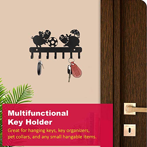 Image of Sehaz Artworks Metal Key Holder for Home | Bird Key Hooks | Key Holder for Home Decor Stylish | Key Stand for Wall (7 Hooks, Black)