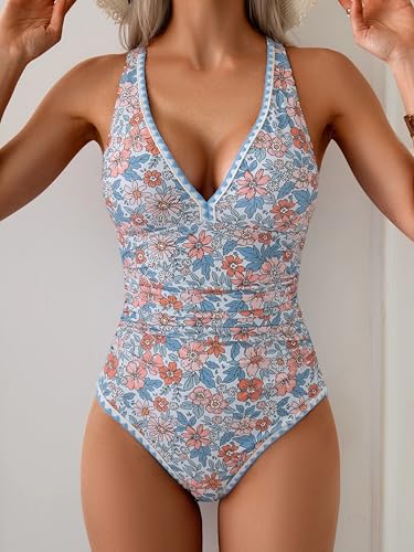 Image of B2prity One Piece Swimsuit for Women Tummy Control Ruched Bathing Suit Push Up Tie Back Swimwear Shell Stitched