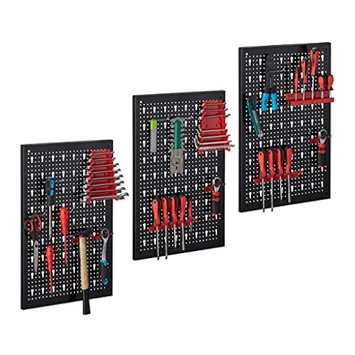 Relaxdays 3 Paneles Perforados Herramientas, Tableros Pared Taller 17 piezas, 60 x 39 cm, Portaherramientas, Negro/Rojo | Ya disponible en tu tienda friki favorita! En mundofriki.es!