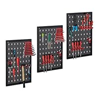 Relaxdays Werkzeugwand 3-teilig, inkl. 17-teiligem Werkzeughalter Set, Lochwand HxB je 60 x 39 cm, Metall, schwarz-rot
