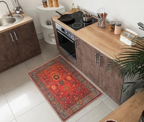 Keen Home Design 2x3 Rug - Machine Washable Entry Rug with Non-Slip Backing, Ideal for Enteryway, Kitchen, Bathroom, Laundry Room - Vintage, Easy Clean, Durable, Low Pile Rug - (2' x 3')