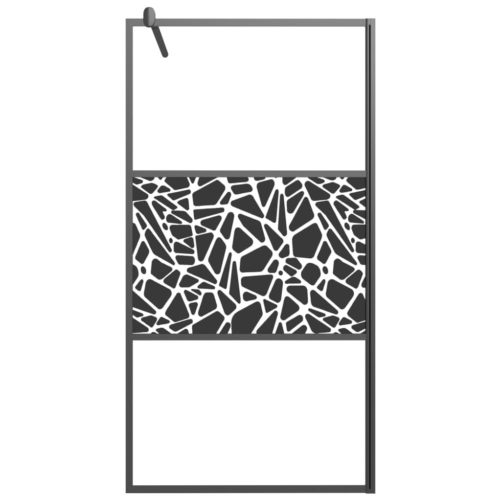 vidaXL Parete Doccia Walk in 100x195 cm Vetro ESG Design Pietre Nero