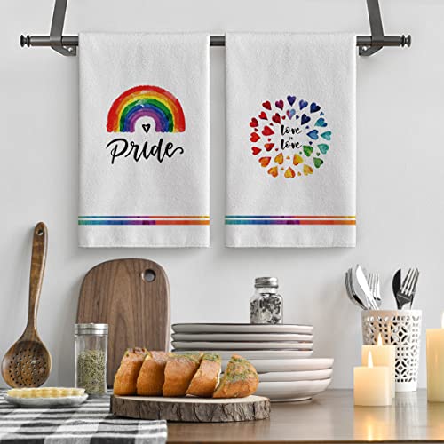 Artoid Mode Watercolor Pride Rainbow Love Heart Lgbt Home Kitchen Dish Towels, 18 X 26 Inch Ultra Absorbent Coffee Tea Bar Hand Towels Bathroom Gift For Cooking Baking Set Of 2 #TOP1