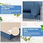 Shintenchi 7 Pieces Outdoor Patio Sectional Sofa Couch, Silver Gray PE Wicker Furniture Conversation Sets with Washable Cushions & Glass Coffee Table for Garden, Poolside, Backyard (Aegean Blue) - Image 5