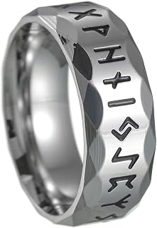 8mm Stainless Steel Norse Viking Raven Runes Band Style Biker Cocktail Party Ring