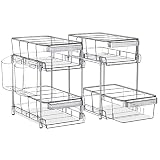 2 SET, 2 Tier Bathroom Organizer with Dividers, Clear Under Sink Organizers and Storage with 2 Cups,
