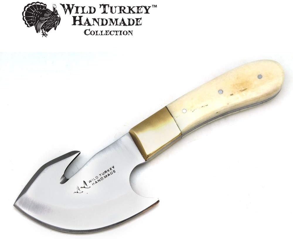 Wild Turkey Handmade Collection Full Tang Fixed Blade Gut Hook Skinner Knife w/Leather Sheath. (Bone1)