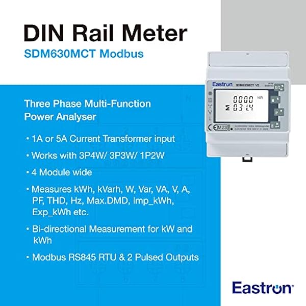 SDM630MCT Modbus trefas, elektrisk energimätare, 1/5 A CT-driven Din Rail effektmätare, pulsmätare, Modbus RS485 RTU. Digital bakgrundsbelyst LCD-pekskärm. MID-certifierad/kalibrerad