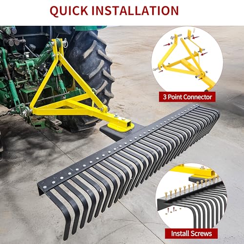 Image of YITAMOTOR 3 Point Landscape Rock Rake for CAT 1, 5 FT Attach Tractor Rake