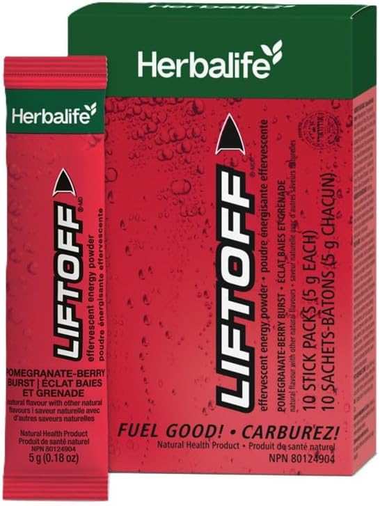 Herbalife Liftoff, Powder Stick Packs, Energy Supplement with Panax Ginseng, Taurine, Caffeine, Guarana, B Vitamins, Focus Support (10 Stick Packs, Pomegranate-Berry Burst)