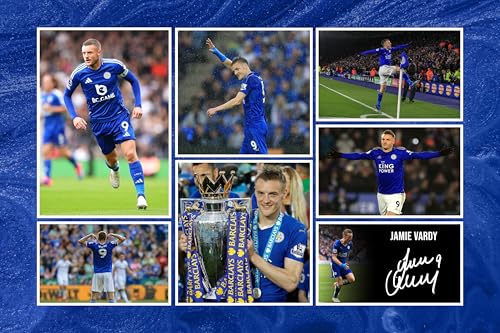 RJR PRINTS Jamie Vardy - Leicester City Star Football Player Signed 12x8 Inch Montage Autograph Photo Print WIth A Pre Printed Signature Which Would Make A Superb Gift For Any Fan.