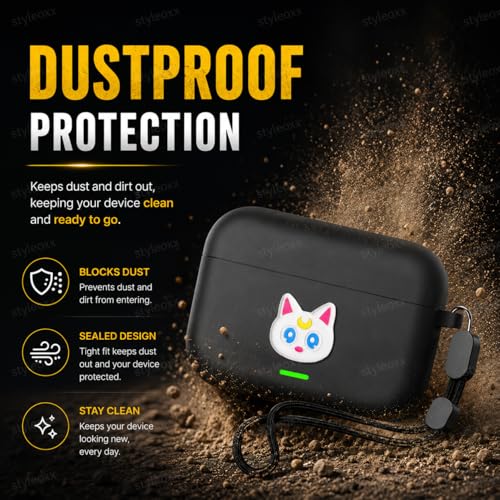 Image of Anvique Silicone Case Cover for Realme Buds T500 Pro, Shockproof Protective Earbuds Cover with Keychain Hook, Anti-Scratch Soft Silicone Skin, Full Body Protection Case (CuteCat Lanyard)