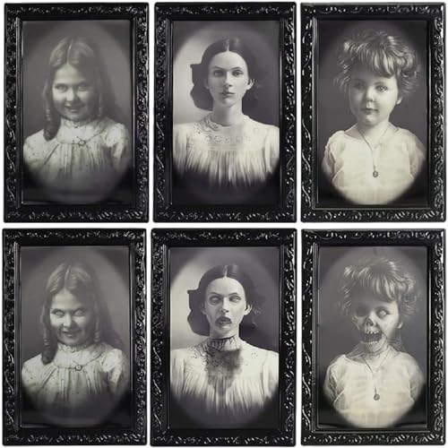 3 Marcos de Fotos 3D Terroríficos | Retratos de Caras | Decoración Interior de Halloween | Decoración de Paredes | Cuadros 25x38cm | Caras de Terror | OriginalCup®